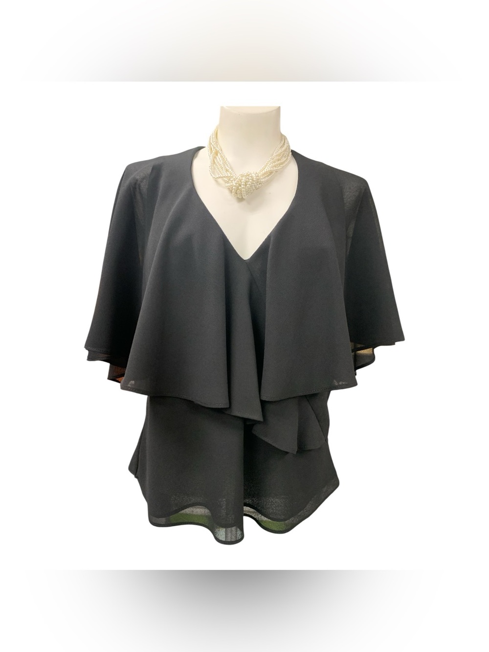 Nueva Black Layered V-Neck Ruffle Blouse Size Xl